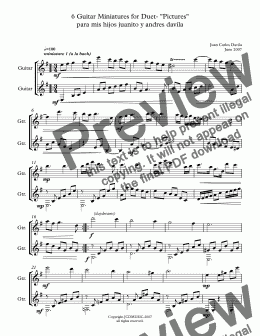page one of Six Guitar Miniatures for Duet