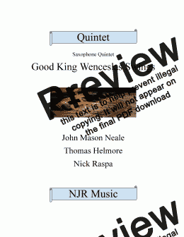 page one of Good King Wenceslas Swings  - Easy Saxophone Quintet (Alto 1, 2, Tenor 1, 2, Bari.)