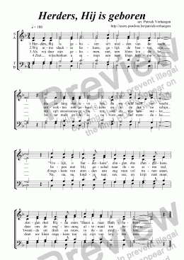 page one of Herders, Hij is geboren (for choir SATB)