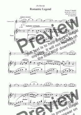 page one of Dunhill - Romantic Legend for Bb Clarinet & Piano