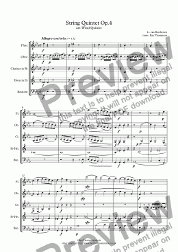 page one of Beethoven: String Quintet Op.4 (adapted from the Octet for wind Op.103) Mvt.I - wind quintet