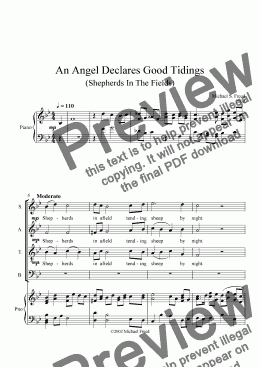 page one of An Angel Declares Good Tidings,  SATB, Piano