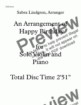 page one of An Arrangement of Happy Birthday  for Solo Violin and Piano