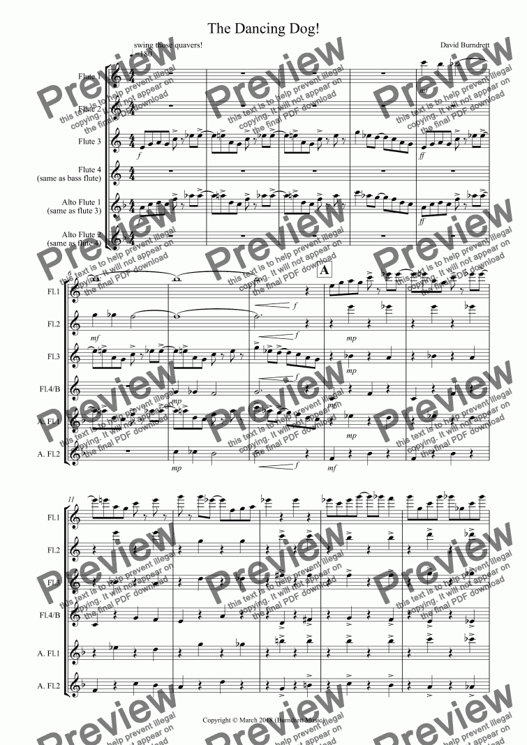 page one of The Dancing Dog! for Flute Quartet