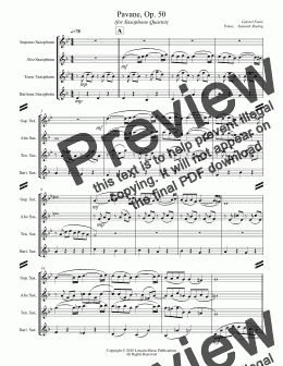page one of Faure - Pavane, Op. 50 (for Saxophone Quartet SATB)