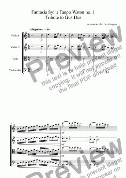 page one of Fantasia Syi'ir Tanpo Waton - Gus Dur no. 1 in C Major for String Quartet