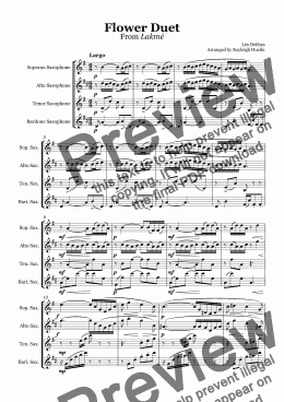 page one of Flower Duet (from Lakmé by Léo Delibes) (SATB saxophone quartet)