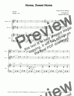 page one of Home, Sweet Home (for Saxophone Quartet)