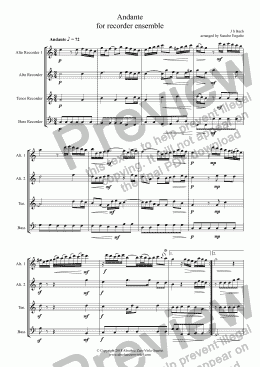 page one of Bach - ANDANTE -  for recorder ensemble