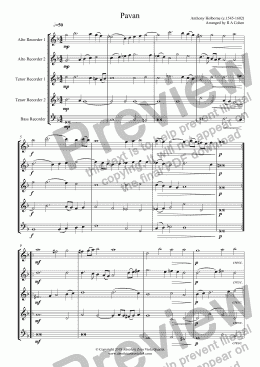 page one of Holborne - PAVAN for recorder consort