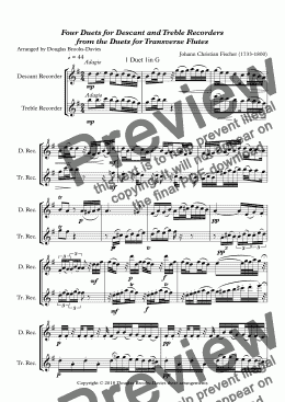 page one of FISCHER, Johann Christian: Four Duets for Descant and Treble Recorders (originally for transverse flutes)