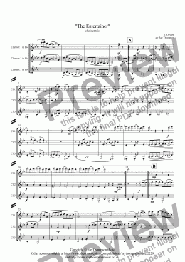 page one of "The Entertainer" - clarinet trio
