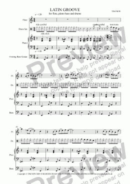 page one of LATIN GROOVE for flute, piano bass and drums