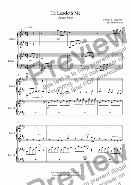 page one of He Leadeth Me - Piano Four Hands