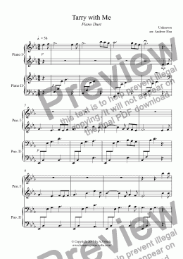 page one of Tarry with Me - Piano Four Hands