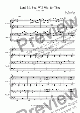 page one of Lord, My Soul Will Wait for Thee - Piano Four Hands