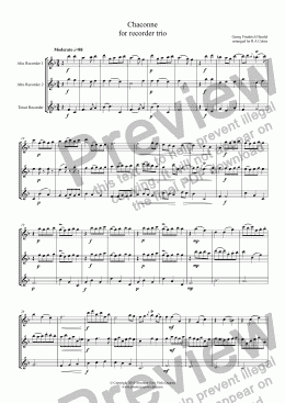 page one of Handel - CHACONNE for recorder trio