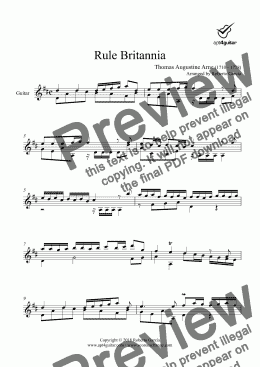 page one of Rule Britannia for solo guitar