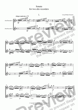 page one of Telemann - SONATA - for recorder duo