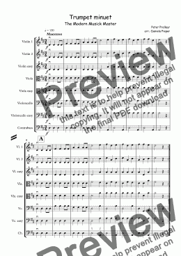 page one of P. Prelleur Trumpet minuet for string orchestra grade 1