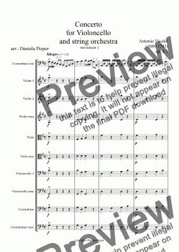 page one of A. Vivaldi Concerto for Contrabass and string orchestra  (grade 1) mvt 1