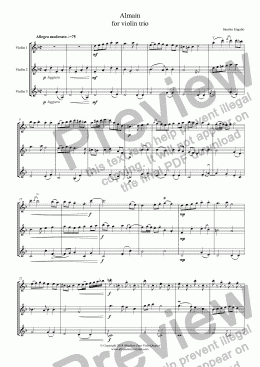 page one of AlLMAIN - for violin trio