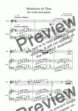 page one of J. Meditation de Thais arr. for viola and piano