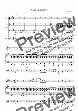 page one of Wake Up Groove (trumpet, piano, bass guitar trio)