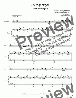page one of O Holy Night (with "Silent Night" - Trombone Duet)