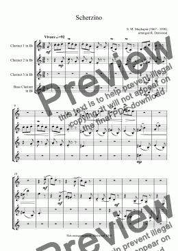 page one of Maykapar - Scherzino for 3 Bb Clarinets & Bass Clarinet