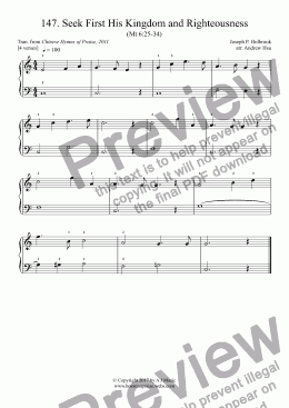 page one of Seek First His Kingdom and Righteousness - Really Easy Piano 147