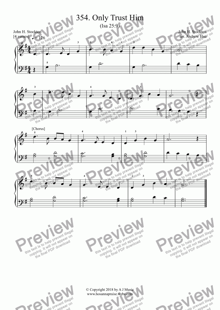 page one of Only Trust Him - Really Easy Piano 354