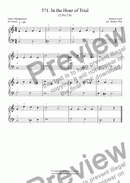 page one of In the Hour of Trial - Really Easy Piano 371