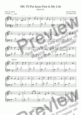 page one of I'll Put Jesus First in My Life - Really Easy Piano 380