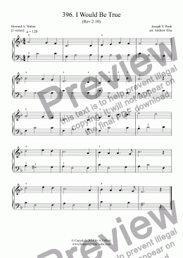 page one of I Would Be True - Really Easy Piano 396