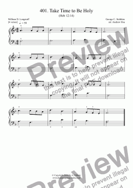 page one of Take Time to Be Holy - Really Easy Piano 401