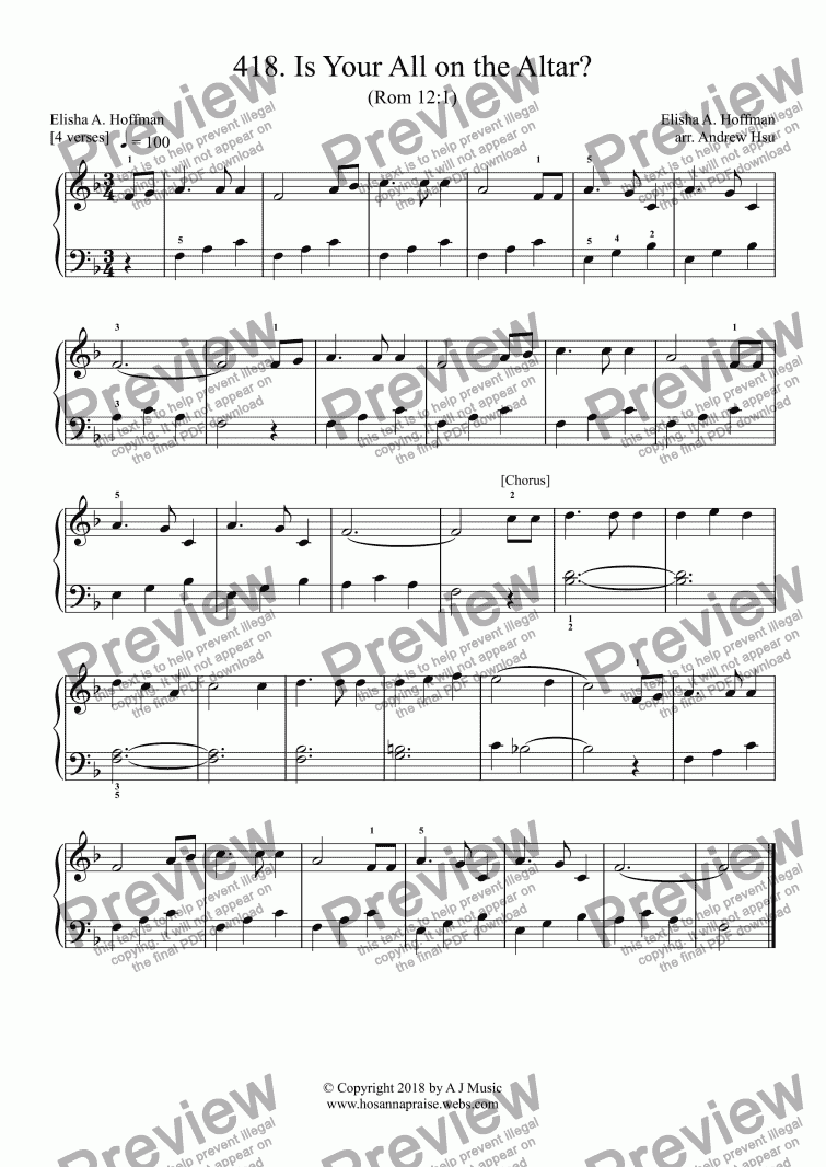 page one of Is Your All on the Altar? - Really Easy Piano 418