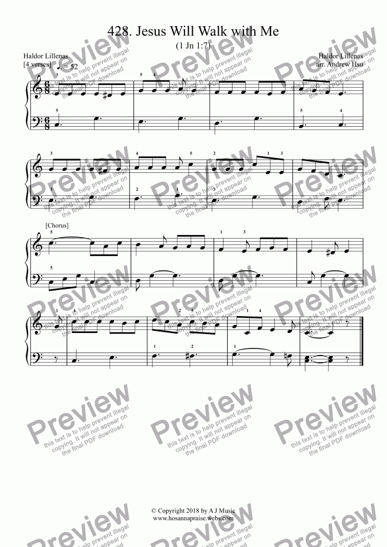 Jesus Will Walk with Me - Really Easy Piano 428 - Sheet Music PDF file