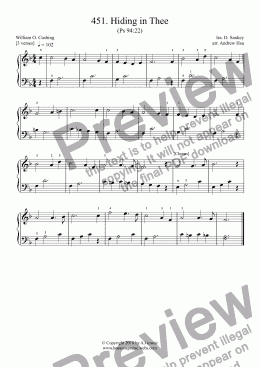 page one of Hiding in Thee - Really Easy Piano 451