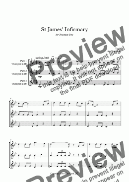 page one of St James' Infirmary for Trumpet Trio