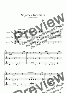 page one of St James' Infirmary for Clarinet Trio