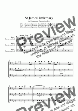 page one of St James' Infirmary for Trombone Trio