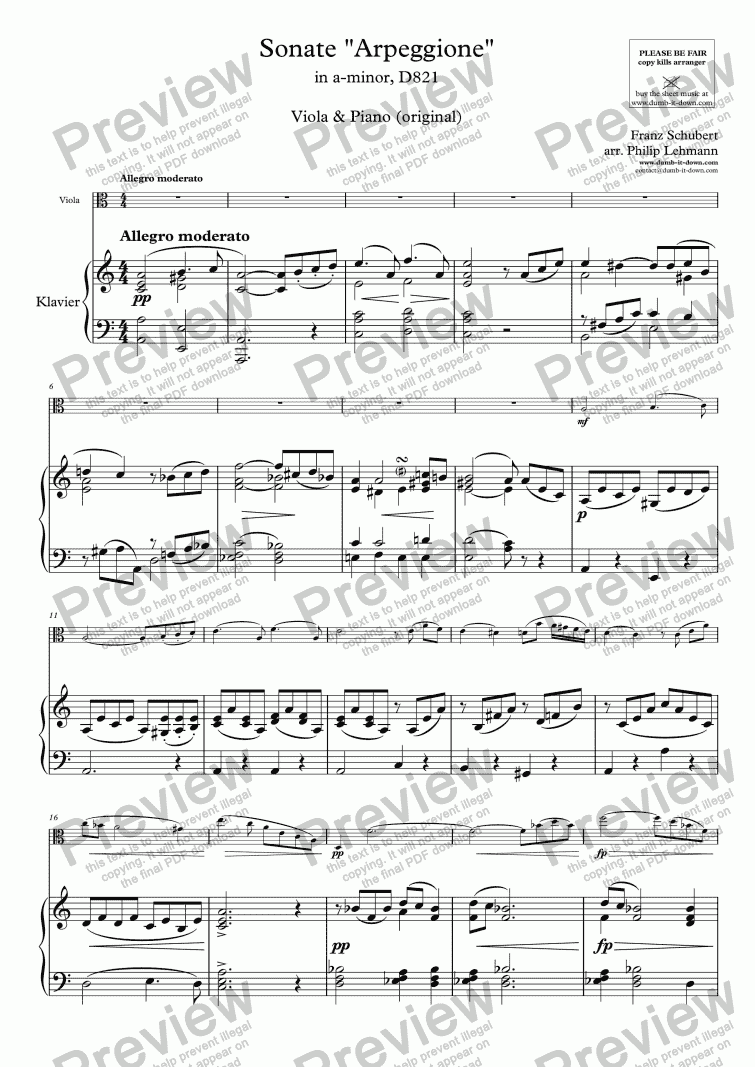 page one of Schubert, F. - Sonate "Arpeggione" in a-minor, D821 - for Viola & Piano (orig.)