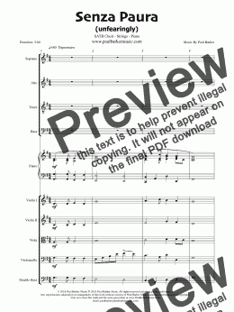 page one of Senza Paura   (SATB Choir - Strings - Piano)  