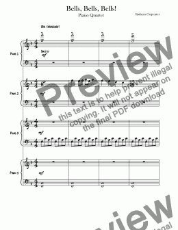 page one of "Bells, Bells, Bells" (Piano Quartet - 4 or 5 hands)