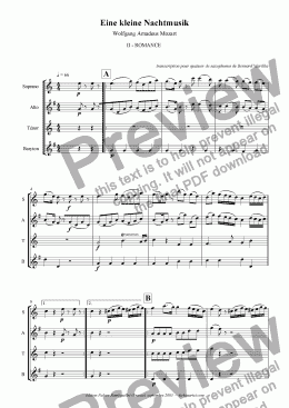 page one of Mozart - Eine kleine Nachtmusik - 2nd Mvt (Sax Quartet)