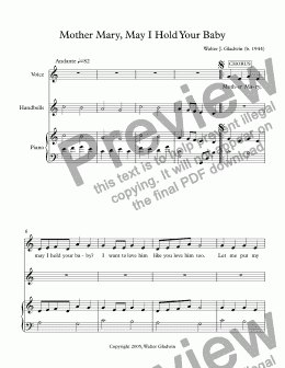 page one of Mother Mary, May I Hold Your Baby - Children choir  (Opt. H.Bells E5 - E6)