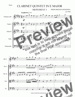 page one of CLARINET QUINTATE SCORE