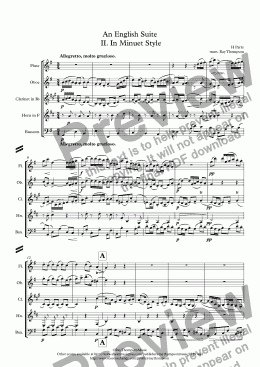 page one of Parry: An English Suite  II. In Minuet Style - wind quintet
