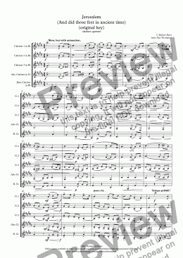 page one of Parry: Jerusalem (And did those feet in ancient time) (original key) - clarinet quintet